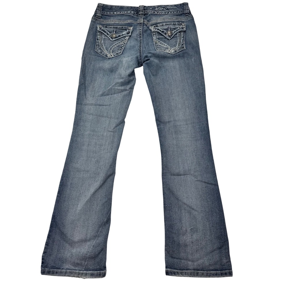 Ariya Jeans Womens 5/6 Medium Wash Embellished Flap Pocket Bootcut Denim Jeans